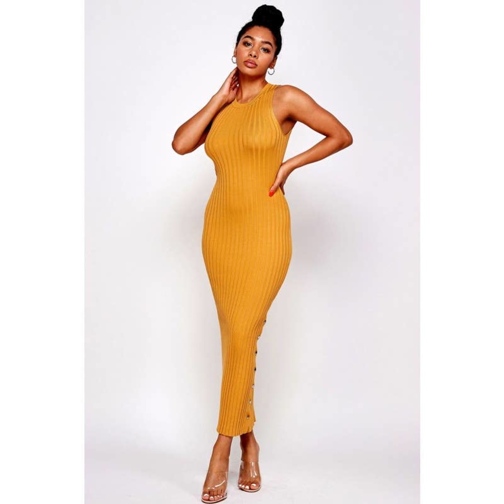 Womens Sleeveless Body Con Maxi Dress Egg Yolk color